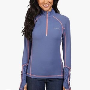 Columbia Women's Trail Flash Half Zip Shirt Blue Bell/Hot Coral Large